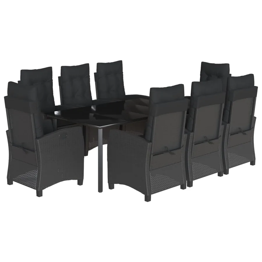 Ensemble à manger de jardin 9pcs coussins noir résine tressée - 2
