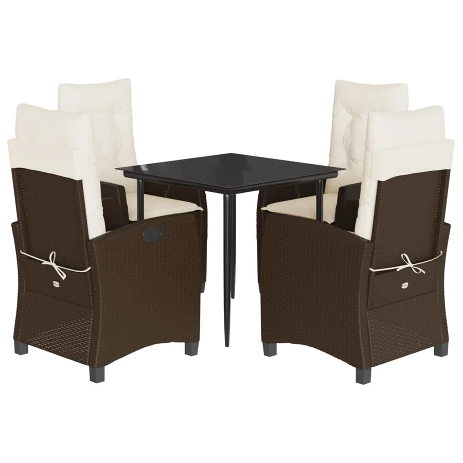 Ensemble à manger de jardin 5 pcs et coussins marron poly rotin - 2