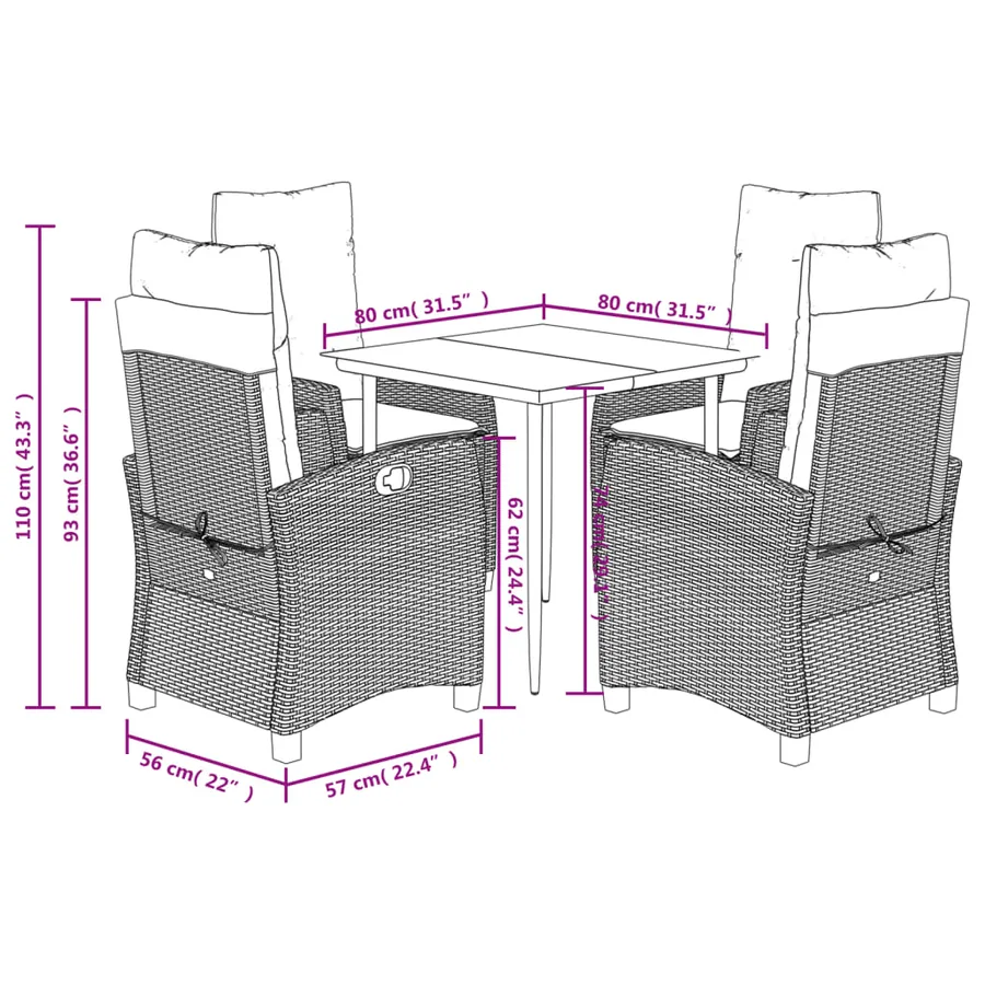 Ensemble à manger de jardin 5 pcs et coussins marron poly rotin - 9