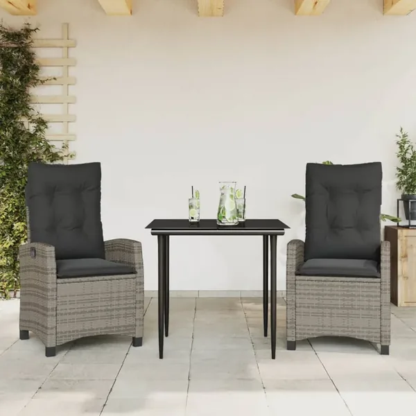 Ensemble à manger de jardin 3 pcs coussins gris résine tressée