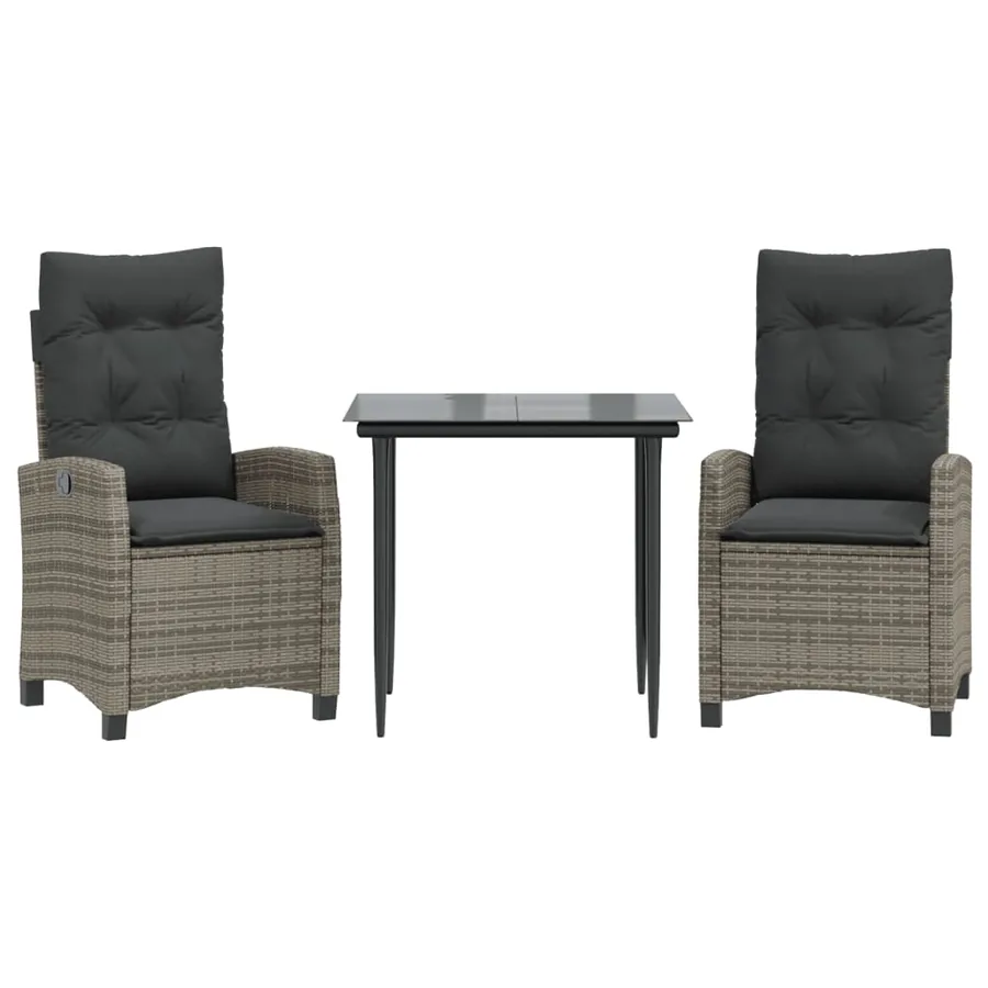 Ensemble à manger de jardin 3 pcs coussins gris résine tressée - 2