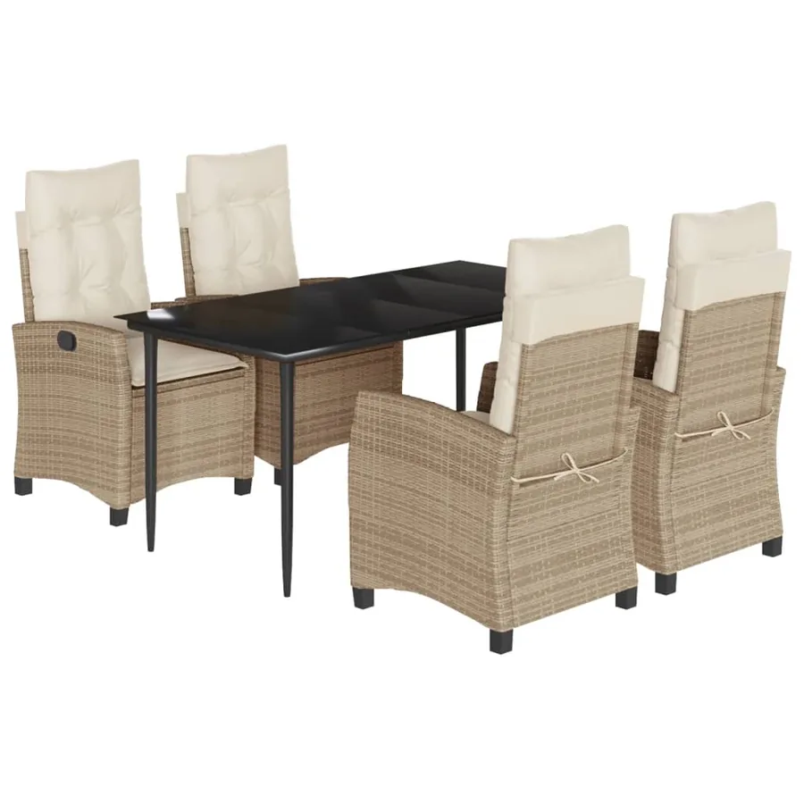 Ensemble à manger de jardin avec coussins 5pcs Beige poly rotin - 2