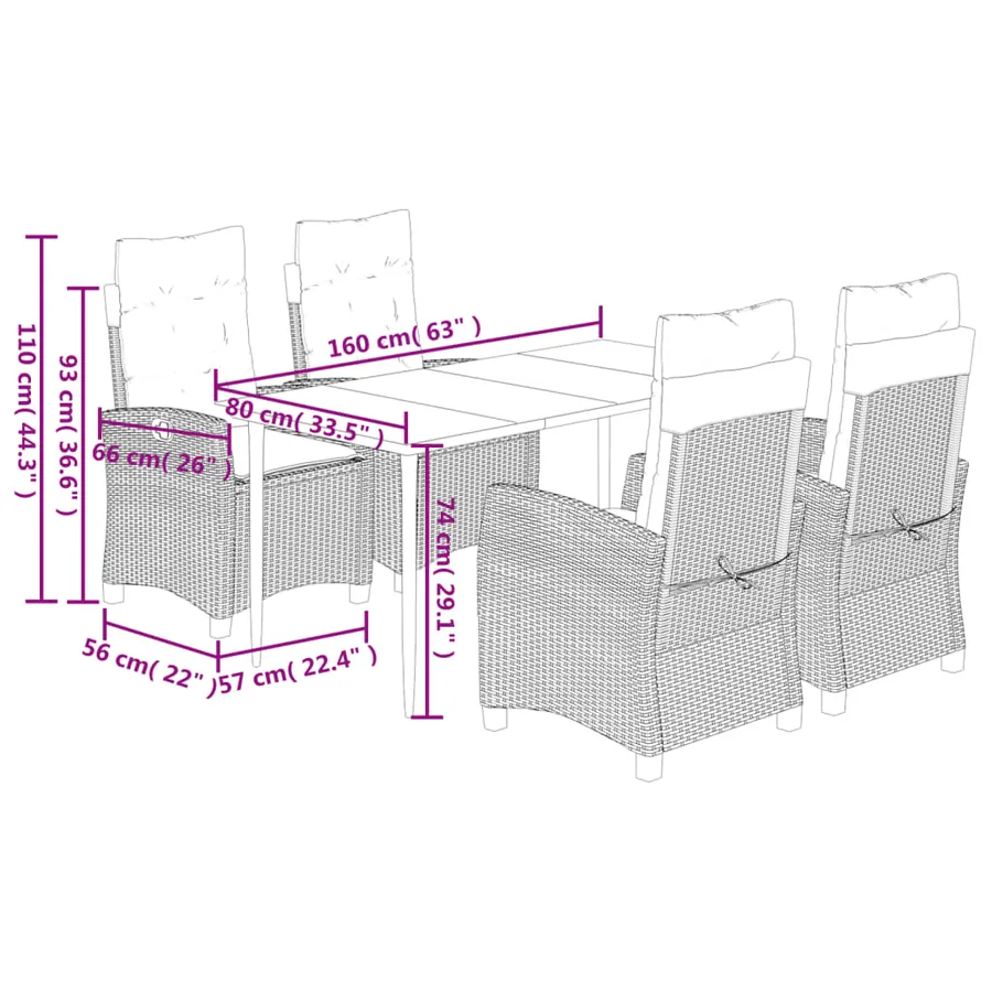 Ensemble à manger de jardin avec coussins 5pcs Beige poly rotin - 9