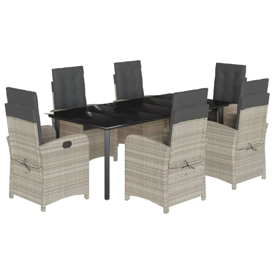 Ensemble à manger de jardin et coussins 7 pcs gris clair rotin - 2