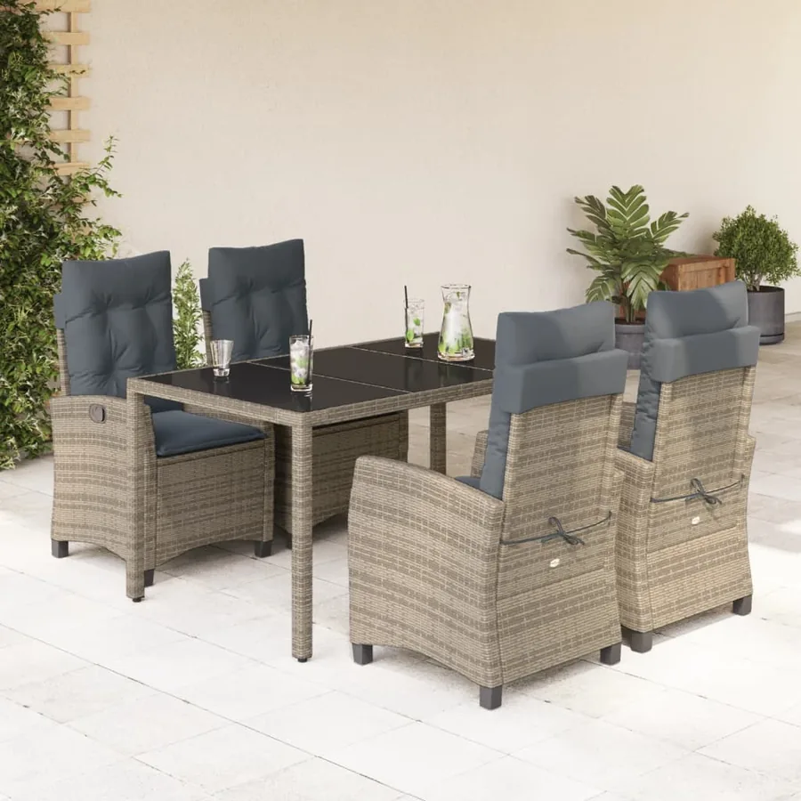 Ensemble à manger de jardin 5 pcs coussins gris résine tressée