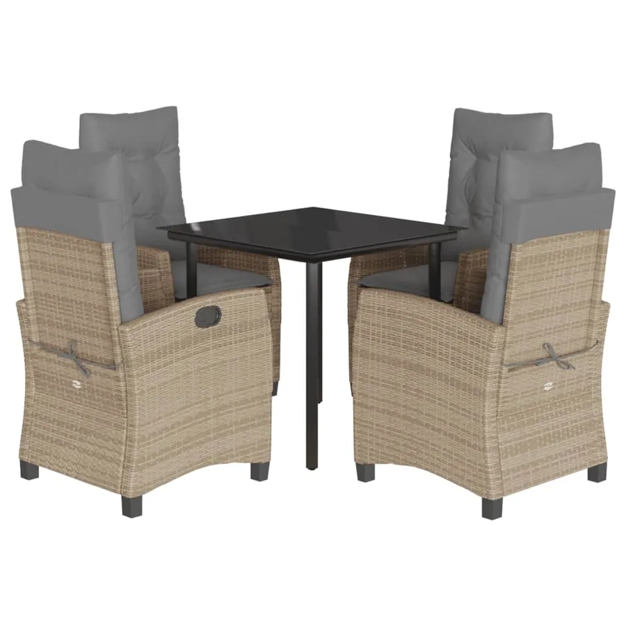 Ensemble à manger de jardin coussins 5 pcs mélange beige rotin - 2