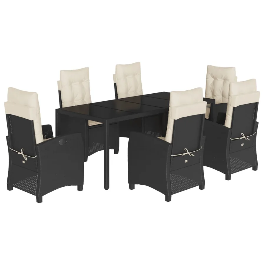 Ensemble à manger de jardin coussins 7pcs Noir Résine tressée - 2