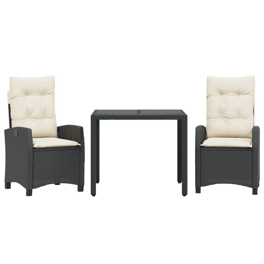 Ensemble à manger de jardin avec coussins 3 pcs Noir - 2