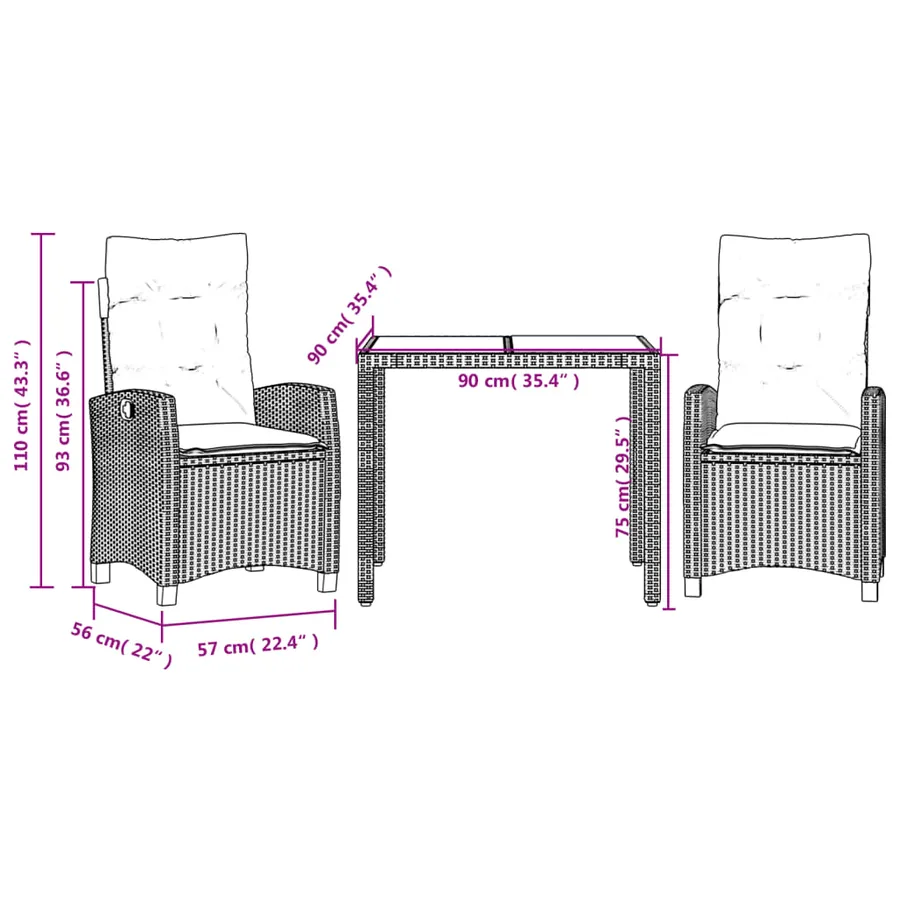 Ensemble à manger de jardin avec coussins 3 pcs Noir - 9