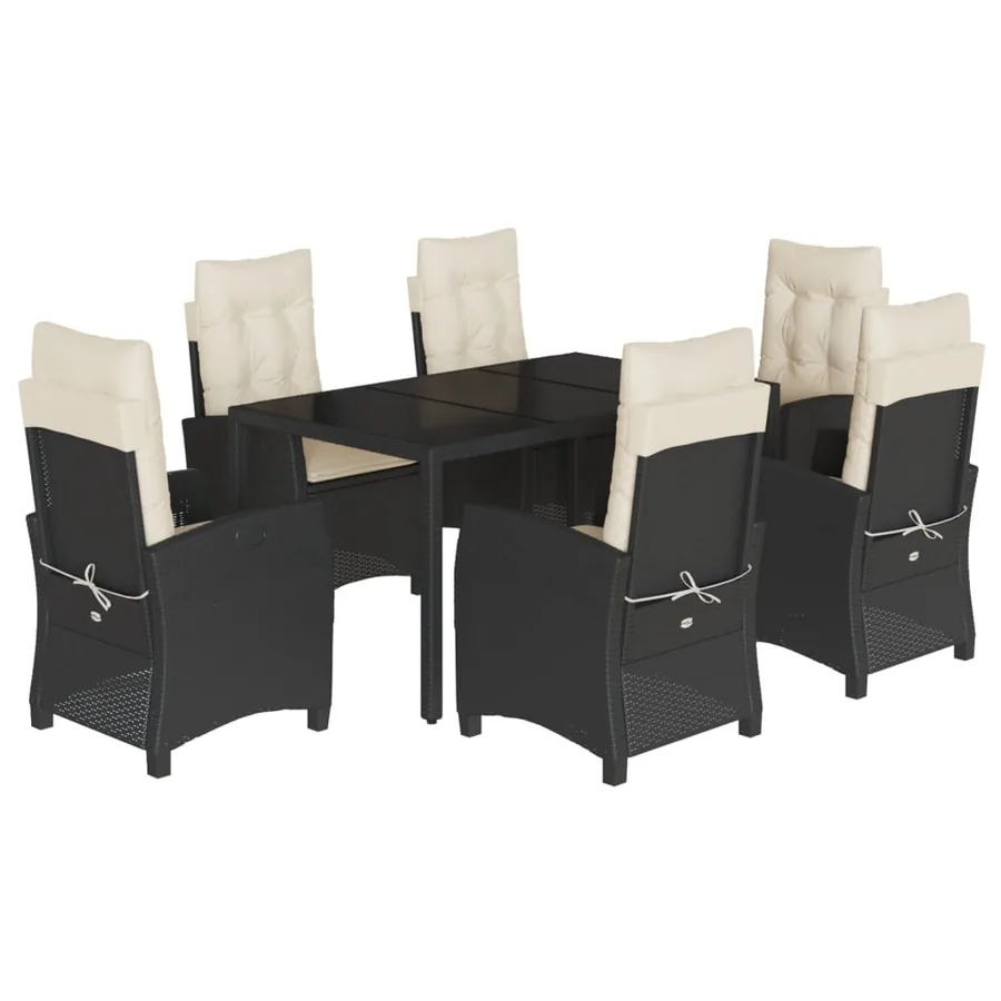 Ensemble à manger de jardin coussins 7pcs Noir Résine tressée - 2