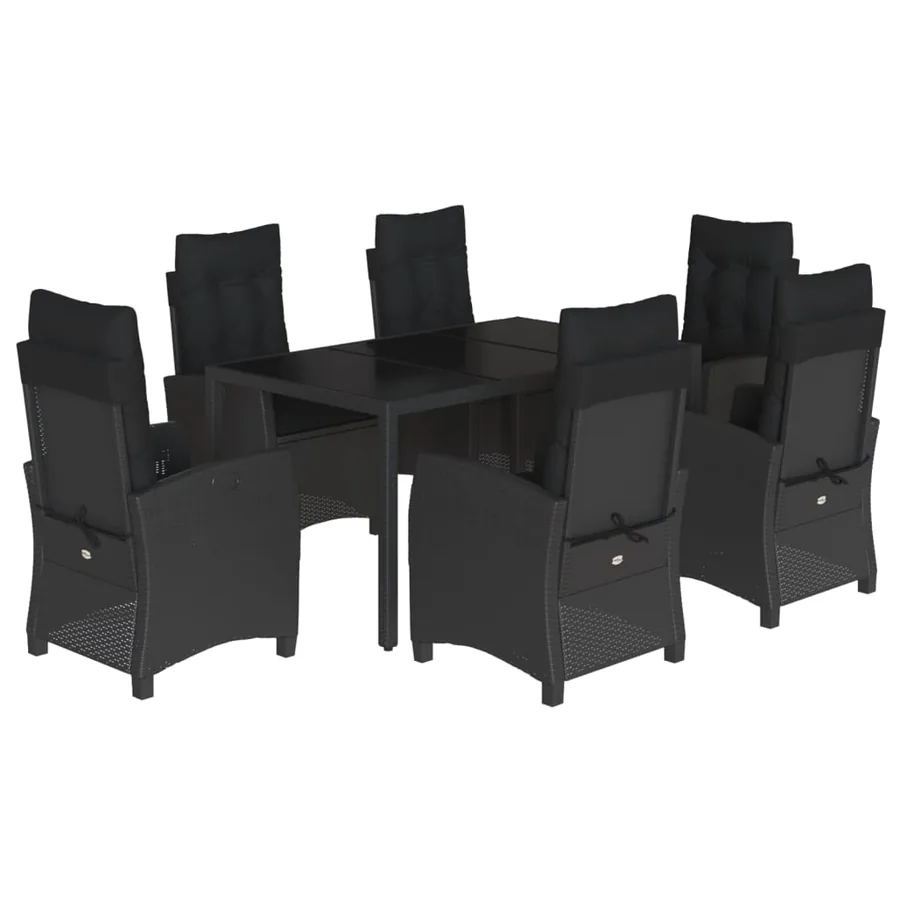 Ensemble à manger de jardin coussins 7pcs Noir Résine tressée - 2