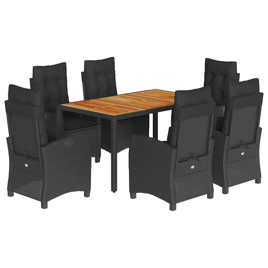 Ensemble à manger de jardin coussins 7pcs Noir Résine tressée - 2