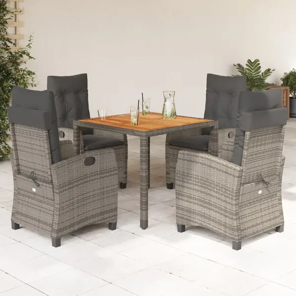 Ensemble à manger de jardin 5 pcs coussins gris résine tressée
