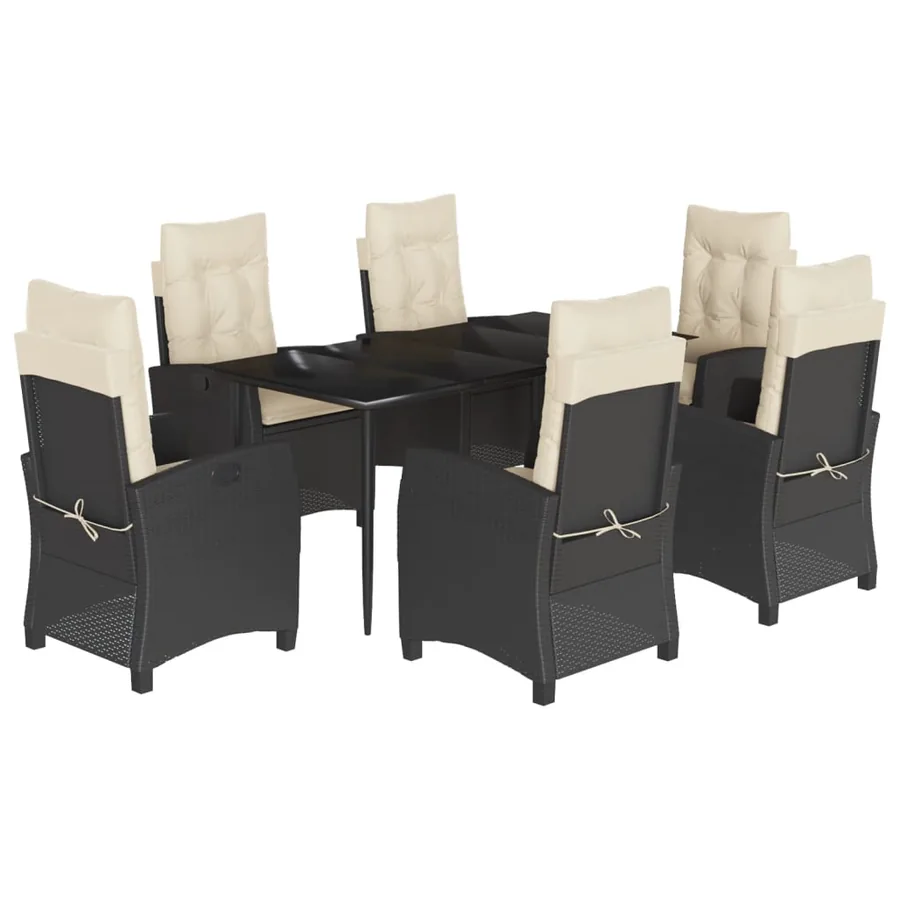 Ensemble à manger de jardin coussins 7pcs Noir Résine tressée - 2