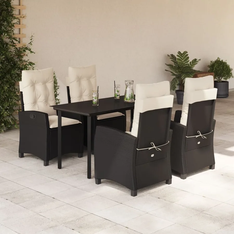 Ensemble à manger de jardin coussins 5pcs Noir Résine tressée