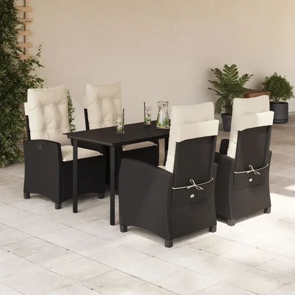 Ensemble à manger de jardin coussins 5pcs Noir Résine tressée
