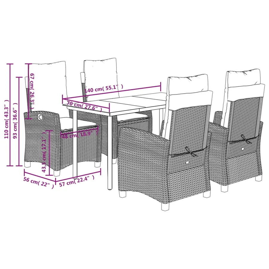 Ensemble à manger de jardin coussins 5pcs Noir Résine tressée - 9