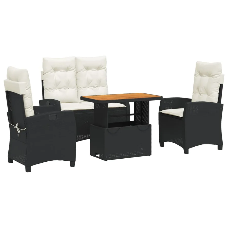 Ensemble à manger de jardin 4 pcs avec coussins noir - 2