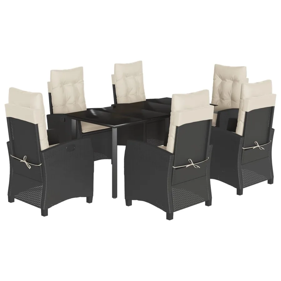 Ensemble à manger de jardin coussins 7pcs Noir Résine tressée - 2