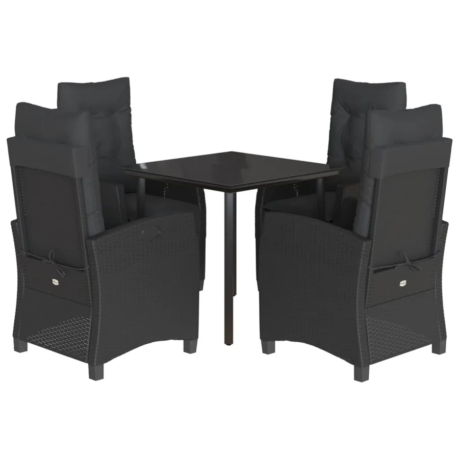 Ensemble à manger de jardin coussins 5pcs Noir Résine tressée - 2