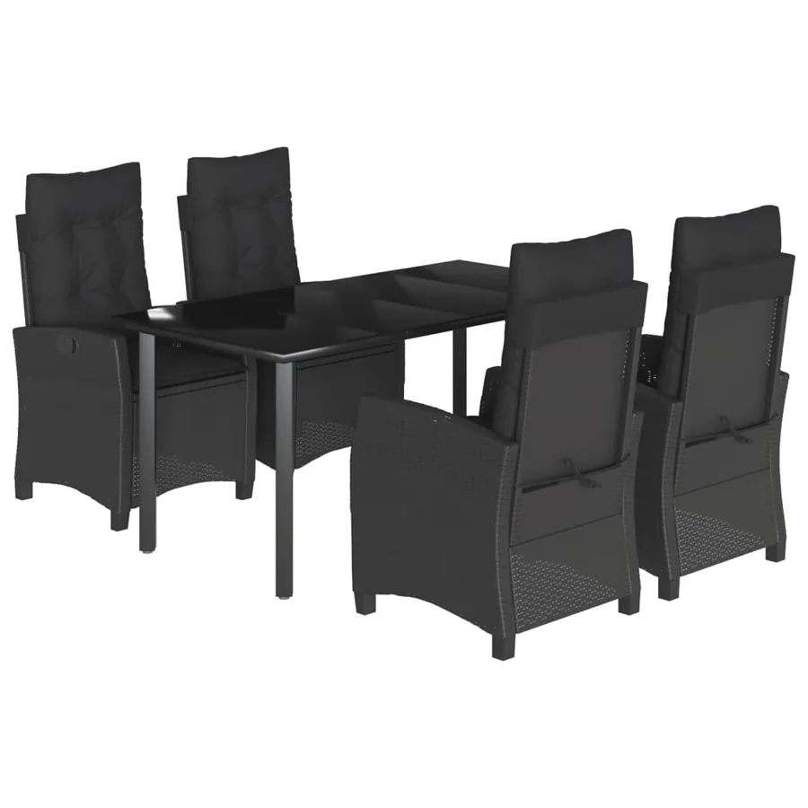 Ensemble à manger de jardin coussins 5pcs Noir Résine tressée - 2