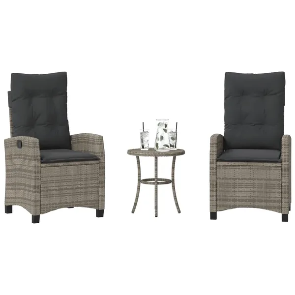 Ensemble de bistro 3 pcs avec coussins gris résine tressée