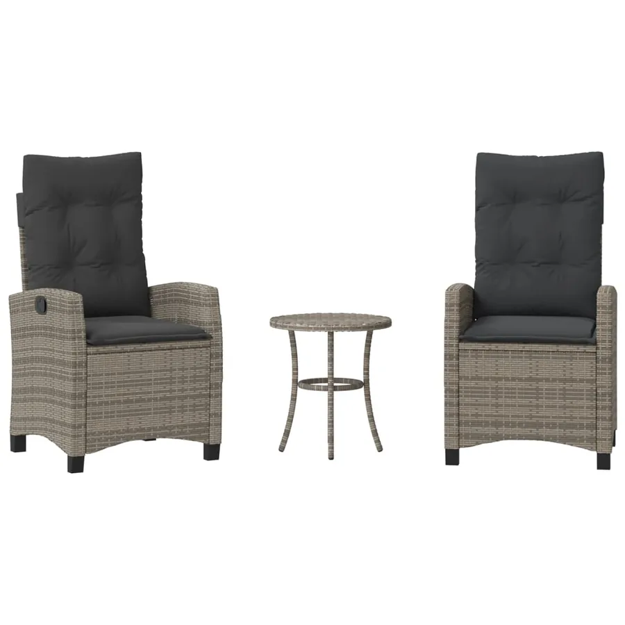 Ensemble de bistro 3 pcs avec coussins gris résine tressée - 2