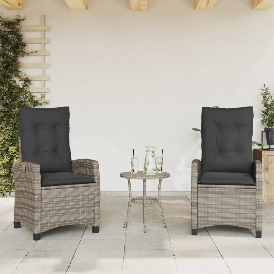 Ensemble de bistro 3 pcs avec coussins gris résine tressée - 3