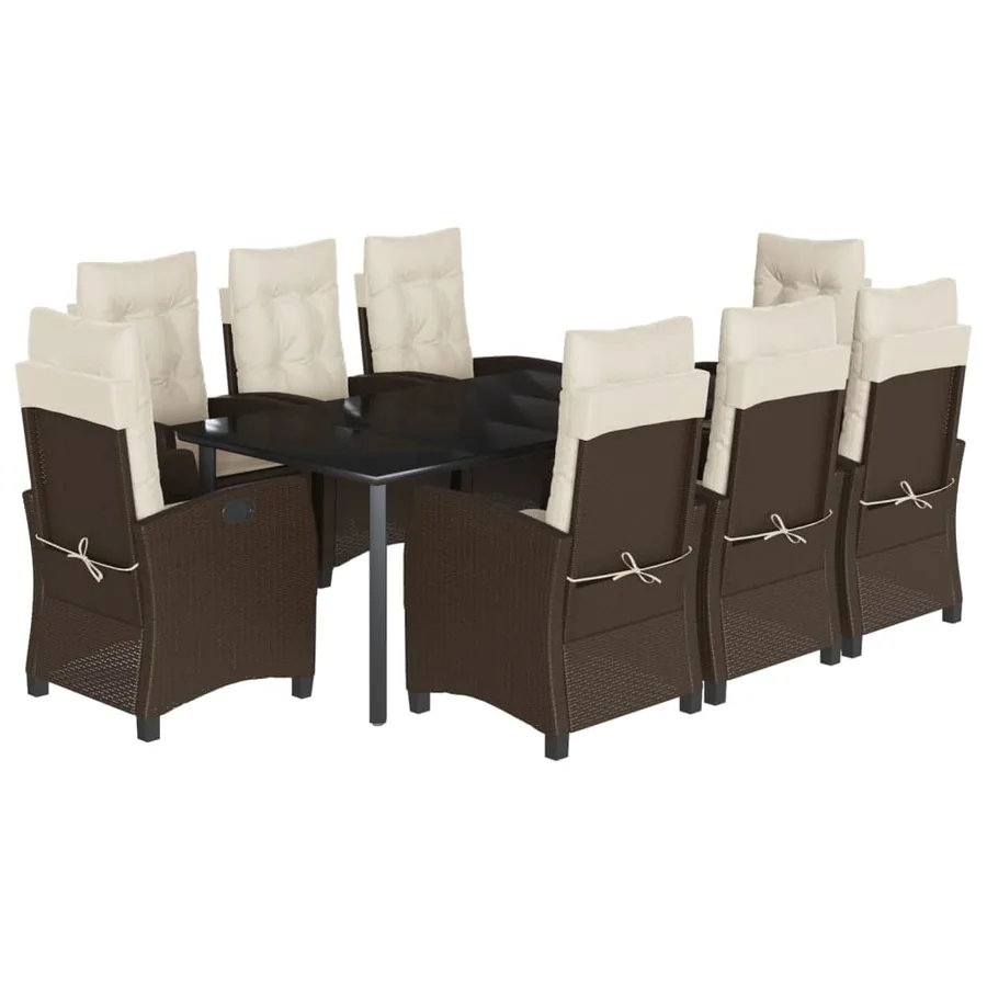 Ensemble à manger de jardin et coussins 9 pcs marron poly rotin - 2