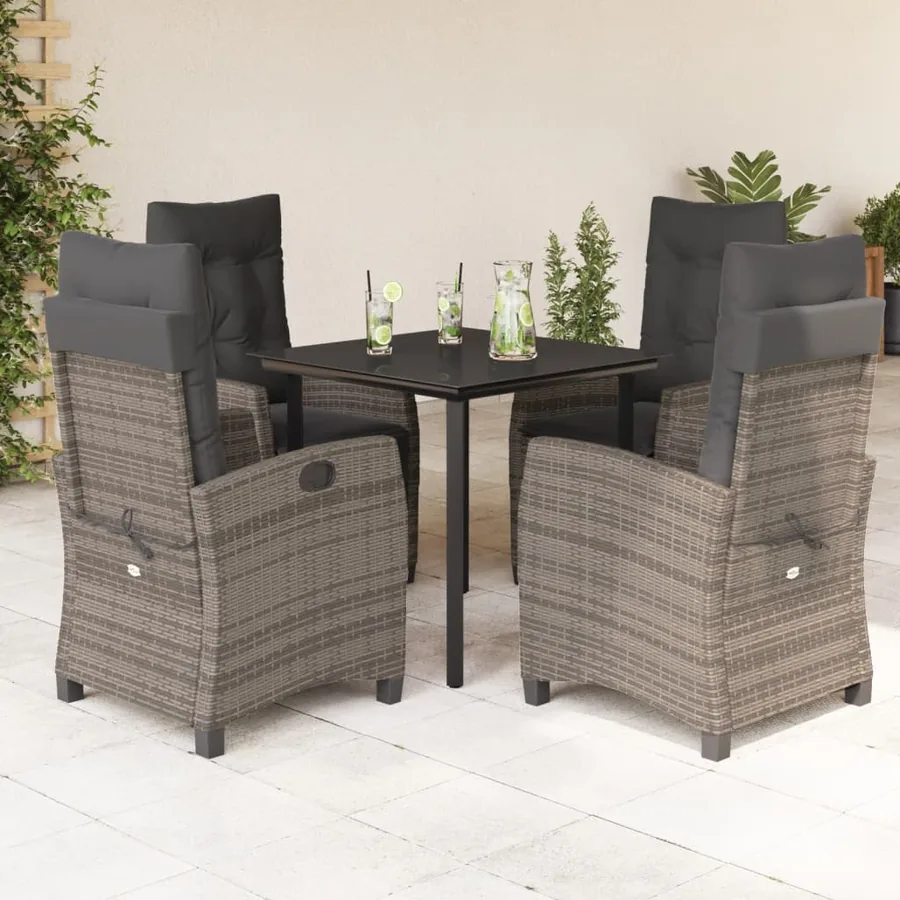 Ensemble à manger de jardin 5 pcs coussins gris résine tressée