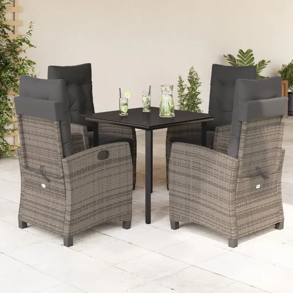 Ensemble à manger de jardin 5 pcs coussins gris résine tressée