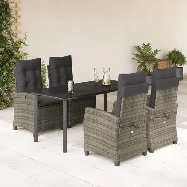 Ensemble à manger de jardin 5 pcs coussins gris résine tressée