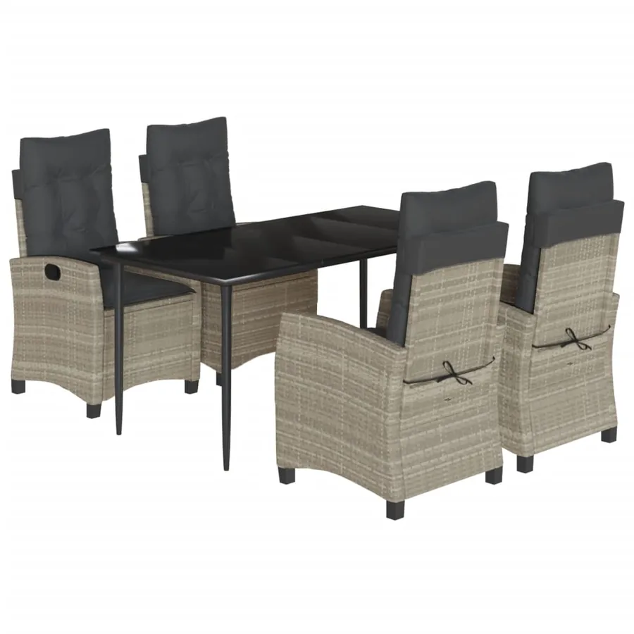 Ensemble à manger de jardin et coussins 5 pcs gris clair rotin - 2
