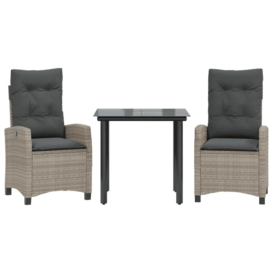 Ensemble à manger de jardin 3pcs coussins gris clair poly rotin - 2