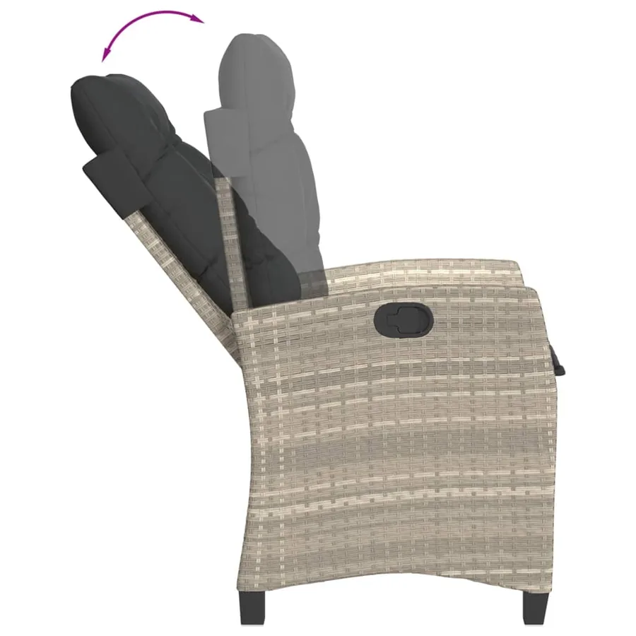 Ensemble à manger de jardin 3pcs coussins gris clair poly rotin - 5