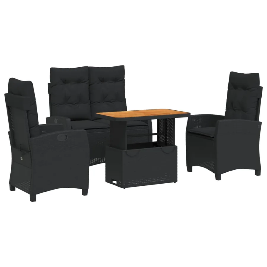 Ensemble à manger de jardin 4 pcs avec coussins noir - 2
