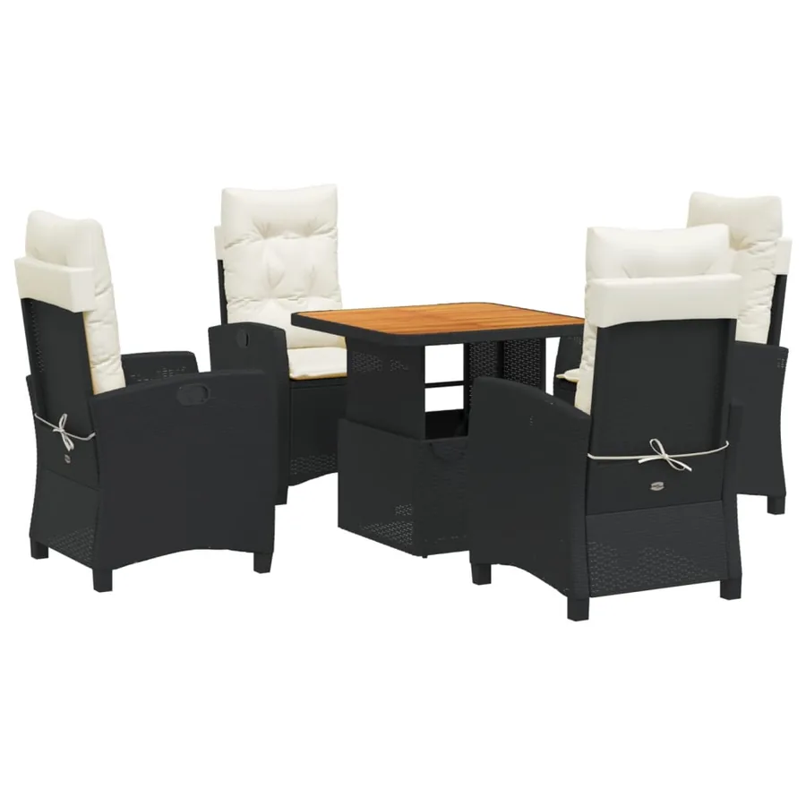 Ensemble à manger de jardin coussins 5pcs Noir Résine tressée - 2
