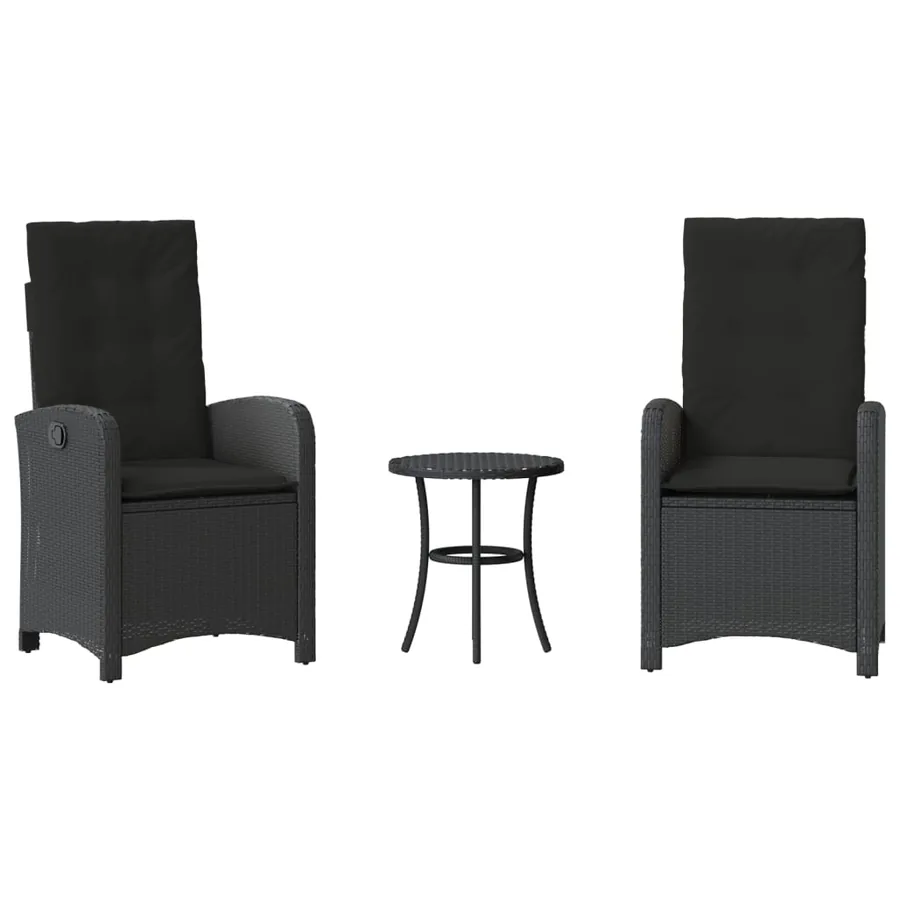 Ensemble de bistro 3 pcs avec coussins noir résine tressée - 2