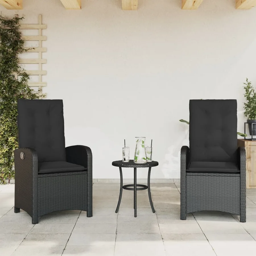 Ensemble de bistro 3 pcs avec coussins noir résine tressée - 3