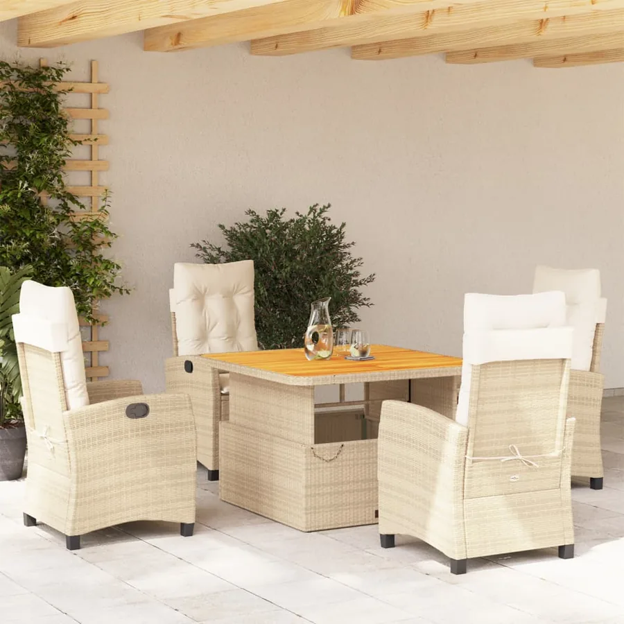 Ensemble à manger de jardin avec coussins 5pcs Beige poly rotin