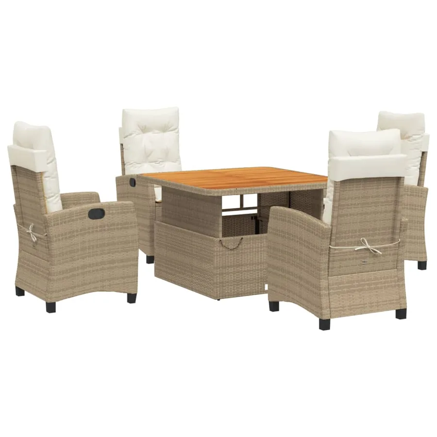 Ensemble à manger de jardin avec coussins 5pcs Beige poly rotin - 2