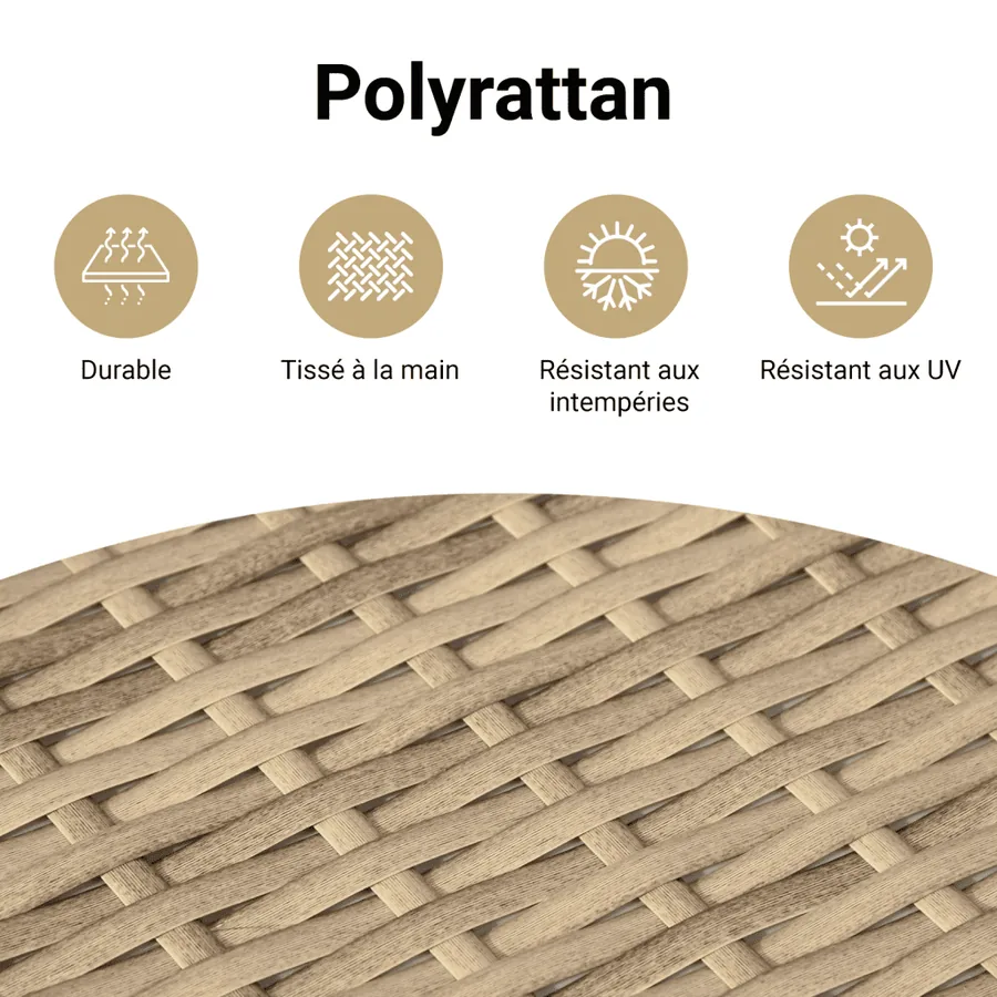 Ensemble à manger de jardin et coussins 3 pcs Beige poly rotin - 11