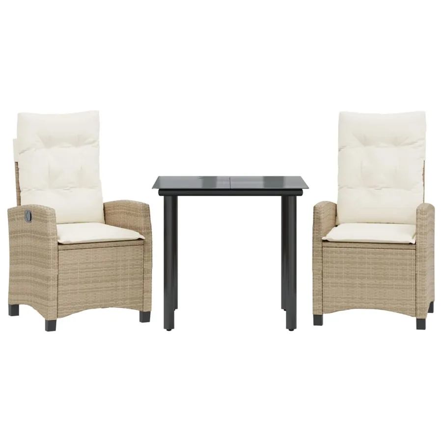 Ensemble à manger de jardin et coussins 3 pcs Beige poly rotin - 2