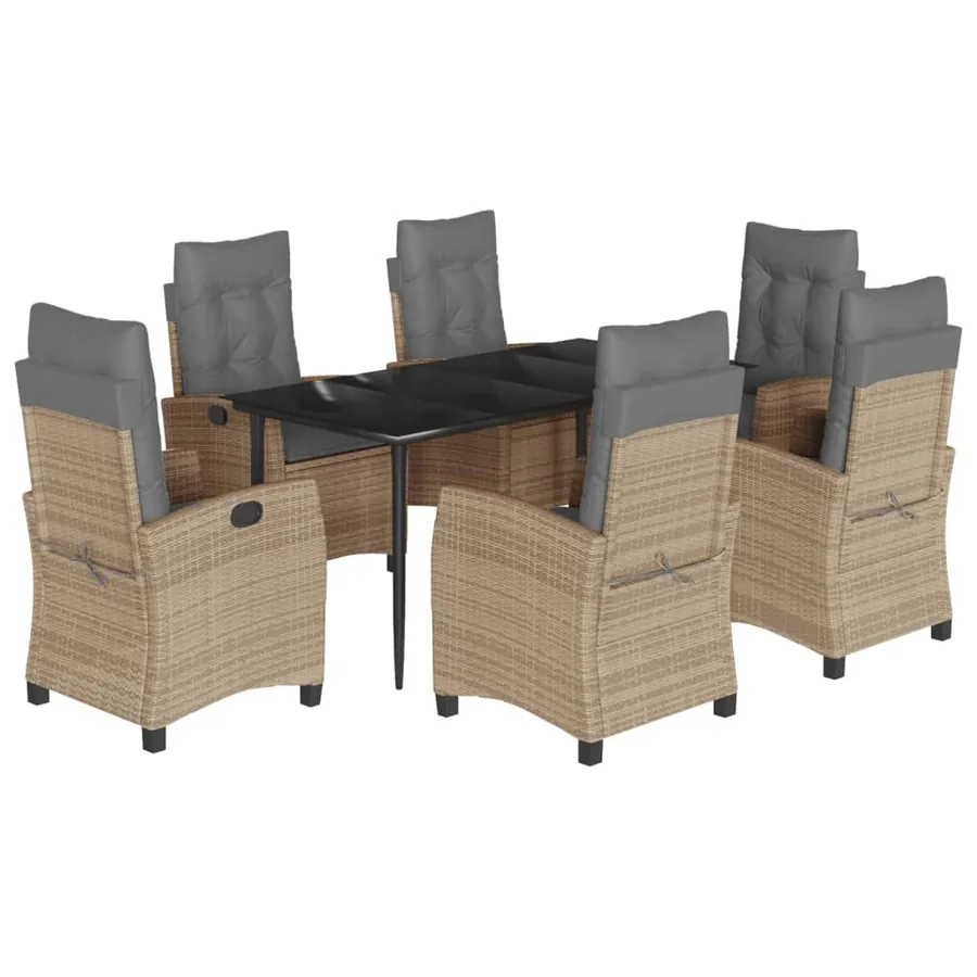 Ensemble à manger de jardin coussins 7 pcs mélange beige rotin - 2