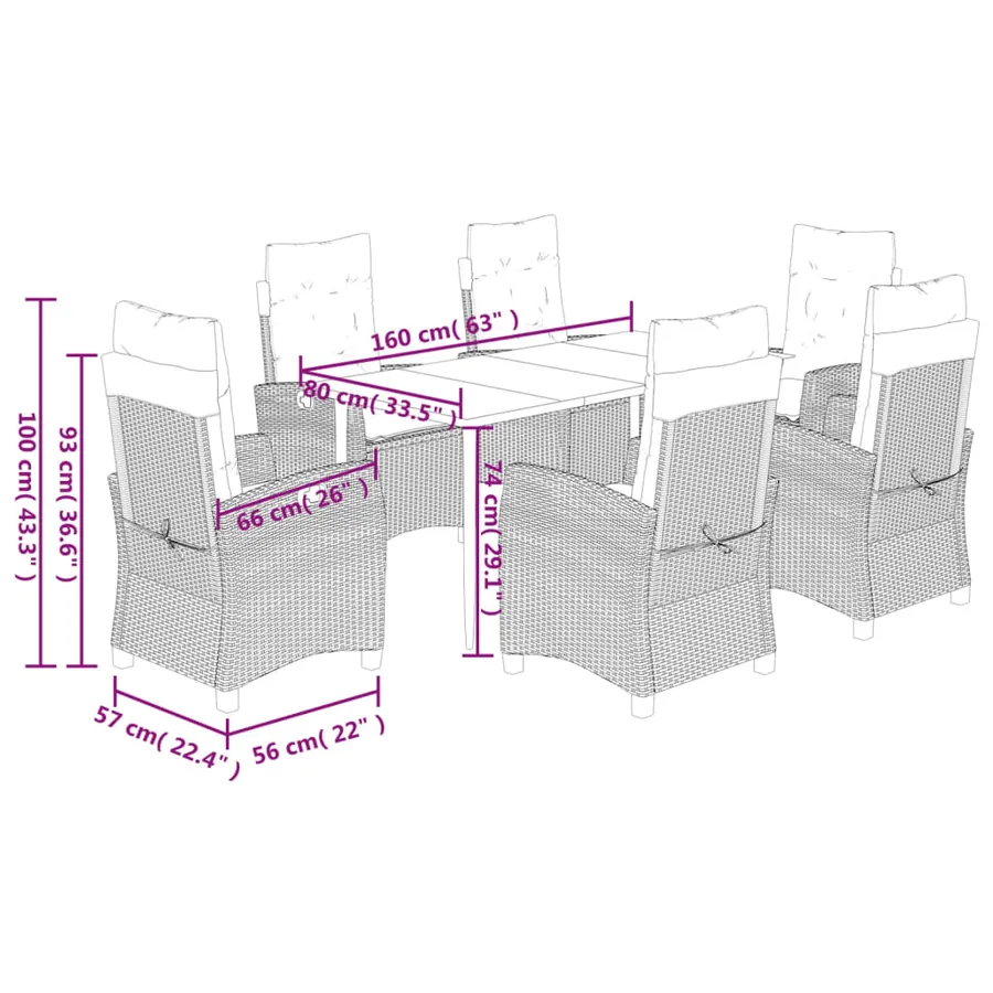 Ensemble à manger de jardin coussins 7 pcs mélange beige rotin - 9