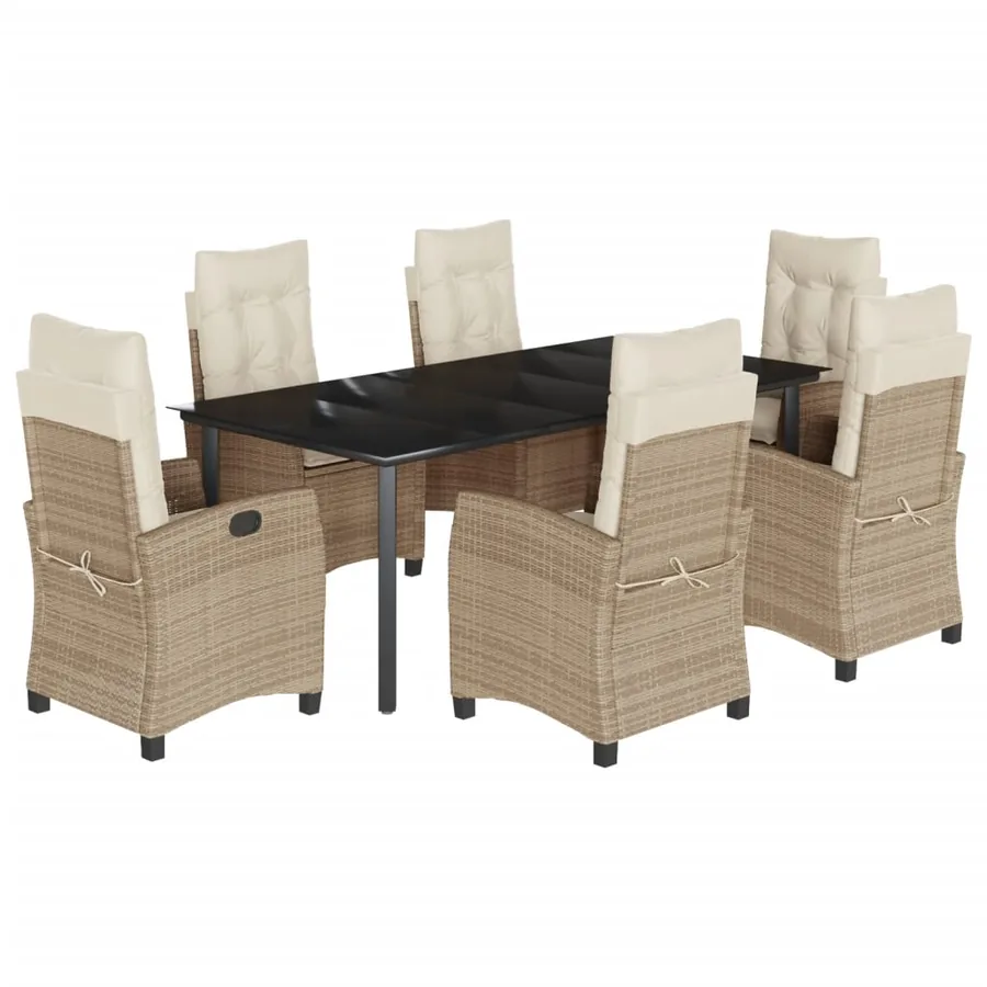 Ensemble à manger de jardin et coussins 7 pcs beige poly rotin - 2