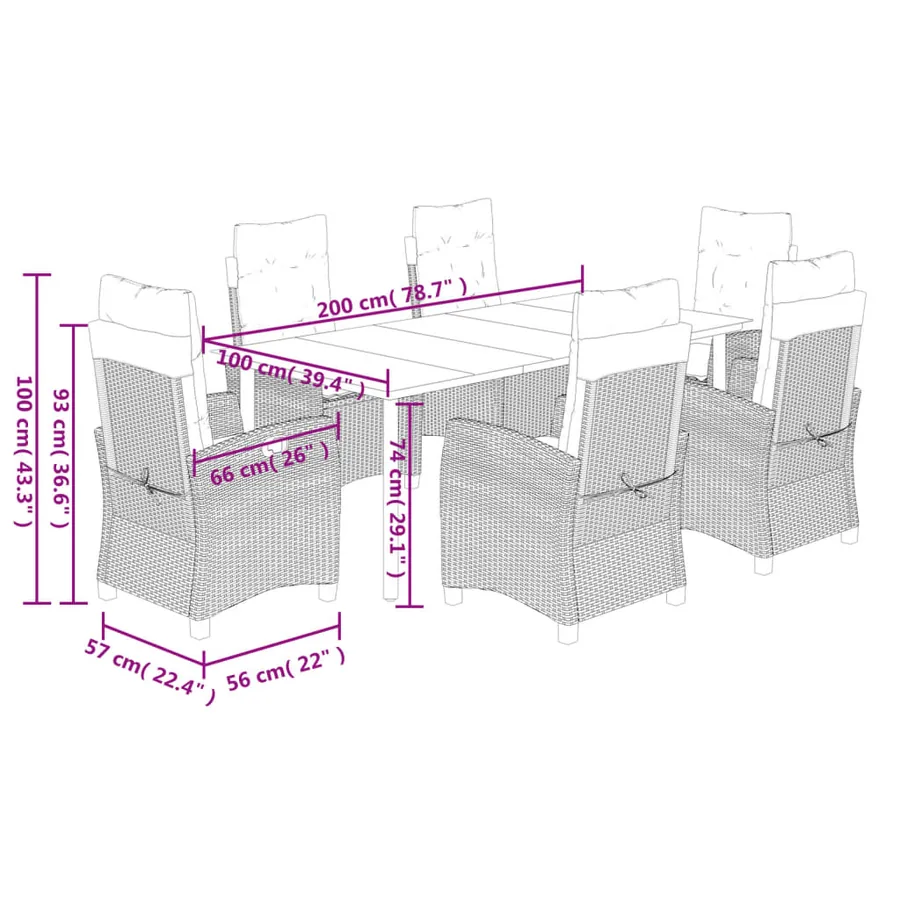 Ensemble à manger de jardin et coussins 7 pcs beige poly rotin - 9