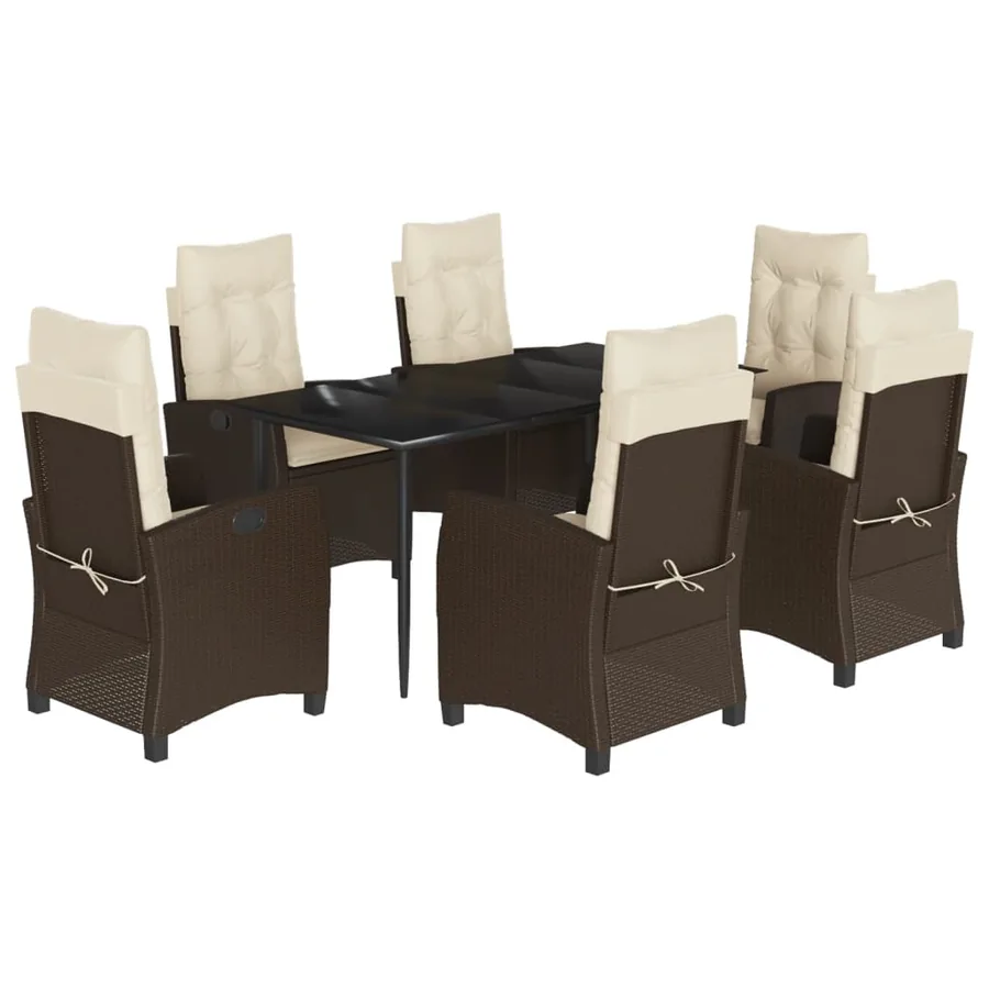 Ensemble à manger de jardin et coussins 7 pcs marron rotin - 2