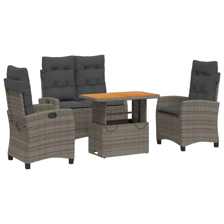 Ensemble à manger jardin 4pcs et coussins Gris Résine tressée - 2
