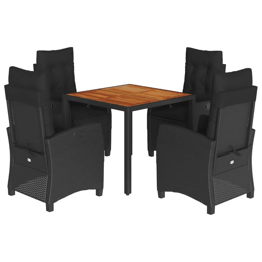 Ensemble à manger de jardin coussins 5pcs Noir Résine tressée - 2